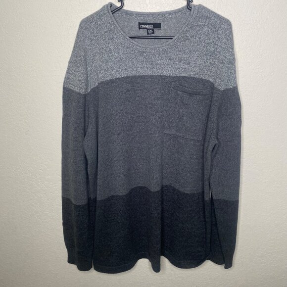 Commerce Cotton Linen Blend Knit Sweater Mens XXL Grey Striped Pullover Preppy - Picture 1 of 8